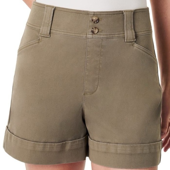 NWT Spanx Stretch Twill Trouser Shorts 1X Elastic Waist Pull On in Tuscan Olive - Picture 1 of 14